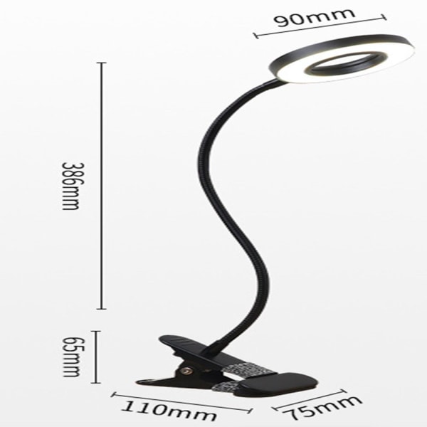 LED-læselampe, dæmpbar klemmelampe til hovedgærde, soveværelse, kontor, 3 tilstande og 10 dæmpningsniveauer, fleksibel klemmelampe, inklusive CE-adapter, 7W