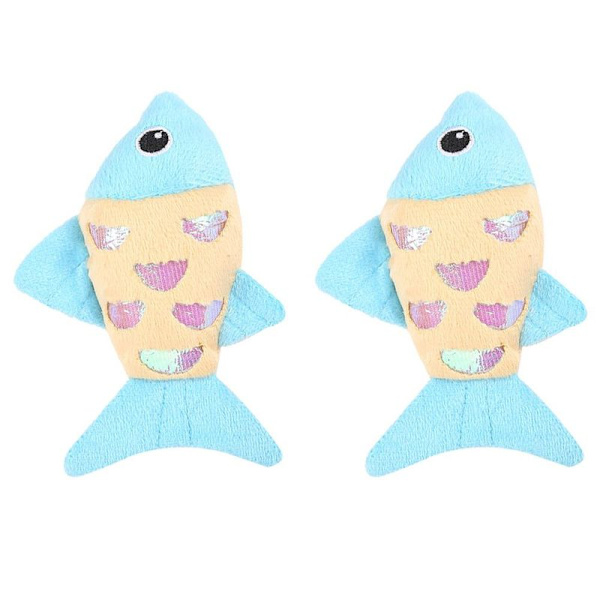 2-pack katt leksaker, kattungar, fisk leksaker, ljus papper för tuggning blå