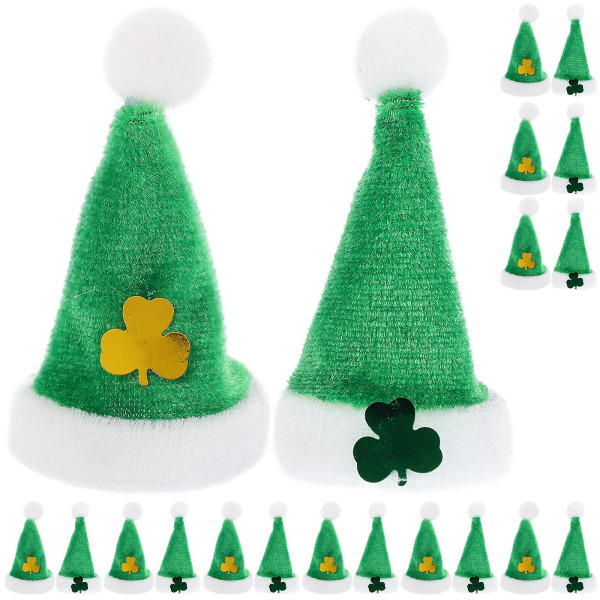 20 stk Saint Patrick Shamrock Pattern Hat Miniatyr Doll Hat Plysj Doll Caps Dukketilbehør