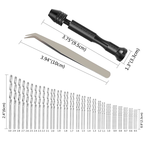 Handborr Handborr med 48 st Mini Twist Countersink Borr (0,6-3mm) Handborr Verktyg för DIY Borrning