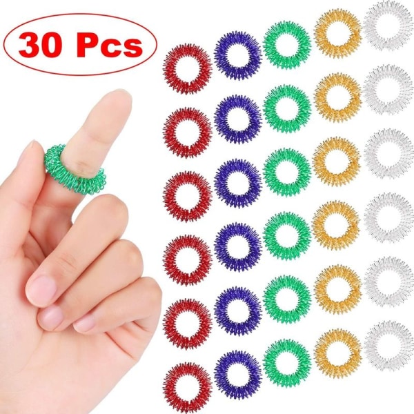 Pakkauksessa 30 hierontarengasta Spiky Sensory Finger Rings, Spiky Finger Ring/Acu