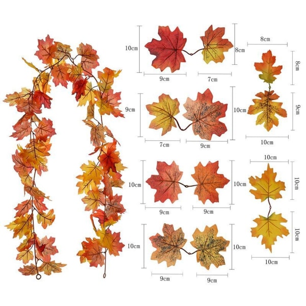Kunstig Ahornblad Girlande 175cm Efterår Vingirlande Kunstig Plante til