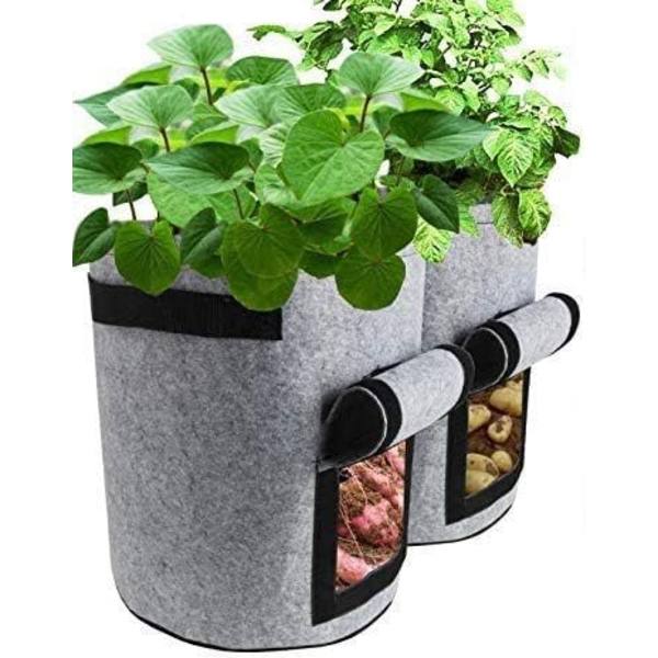 Plantevækstposer, 2 pakker 7 gallon grøntsagsvækstposer Plantepose Stofpotte Plantekasse til hjemmet, kartofler, tomater, gulerødder (grå)