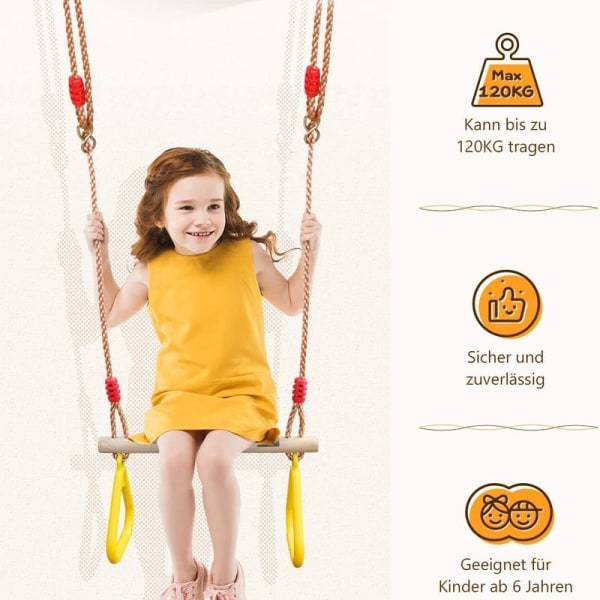 GHB trapets multifunktionell trägunga för barn med gymnastikringar i plast