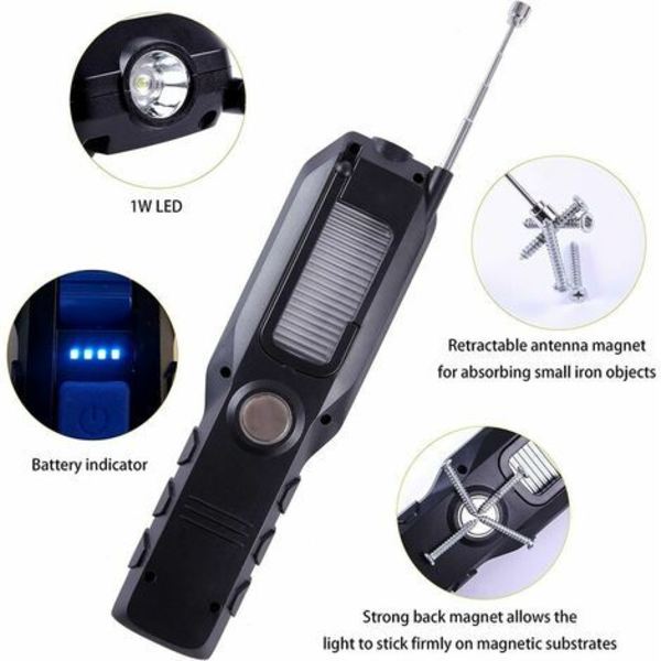 Oppladbar LED-mekanikerlampe COB arbeidslys bærbar USB oppladbar 2800mah batteri, LED-lyktlampe med magnet, krok og ladekabel 3 i 1
