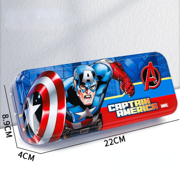 Captain America metall pennal Spider Man tre lag skrivesaker blyantveske