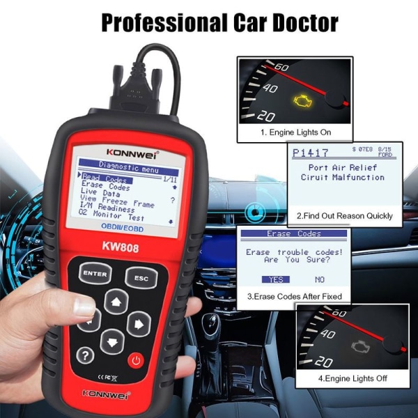KW808 OBD2 EOBD Bil- og lastebilfeilsøking