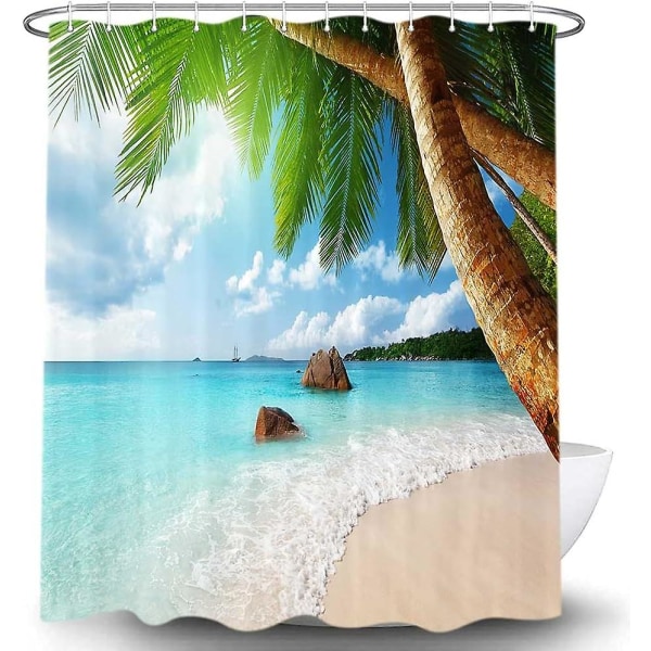 Tropical Ocean Beach Theme Bathroom Shower Curtain, Sea Palms Fabric Shower Curtain Set, Summer Sea