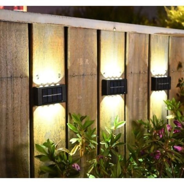 Udendørs væglampe Ip65 Vandtæt udendørs solcellelys til havehegn gårdhavegarage (varmt lys)
