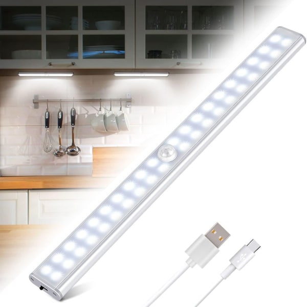 40 LED-skaplys, bevegelsessensor-skaplys, USB-oppladbart LED
