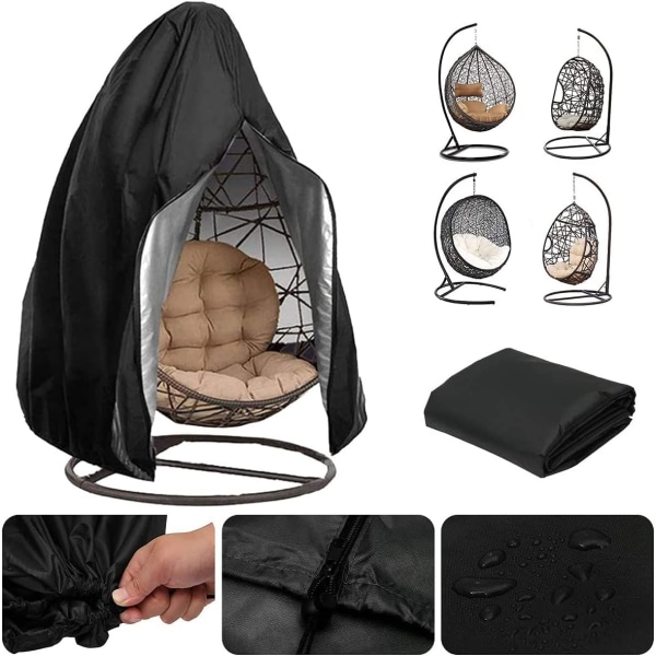 210D Oxford trädgårdshängande stolsöverdrag Äggstolsöverdrag Vattentät Anti-UV/Vindskyddande överdrag för utomhus uteplatsstol (115x190cm, Svart)