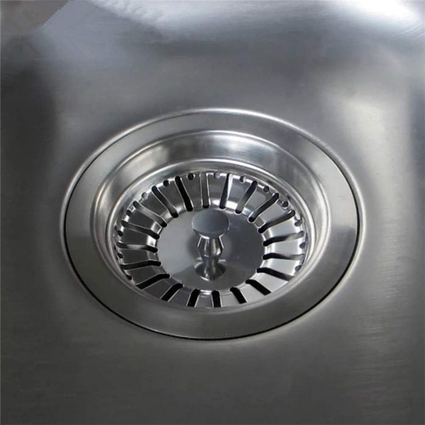 2 stk. vaskefilter/vaskepropper til køkken/badeværelse, 84 mm diameter med kuglespids, rustfrit stål