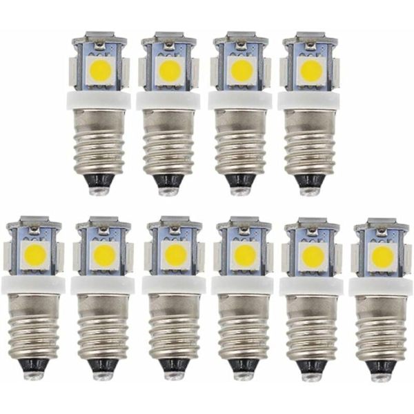 Förpackning med 10 E10 9V kallvita 5 SMD 0,5W LED-lampor (kallvit, 9V)