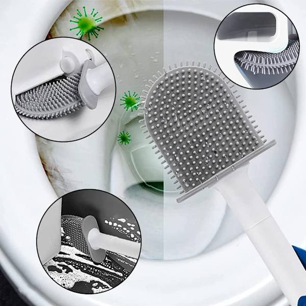 PCS Toiletbørste Antibakteriel Silikone Toiletbørste Toiletsæt Langskaftet Toiletbørste med Hurtig Tørre Besværgelse til Badeværelse Toilet (Hvid)