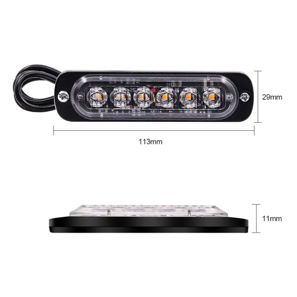 4 stk. strobe sidelys, 6 LED faresignal advarselslys bar, gul funktionsfejl signal,