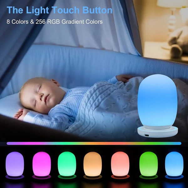 Yövalaisin, LED-lasten yövalo, kosketusvalaisin 13 vaihtavalla värillä, ajastintoiminto, USB ladattava yövalo lämpimän valkoisella valolla B:lle