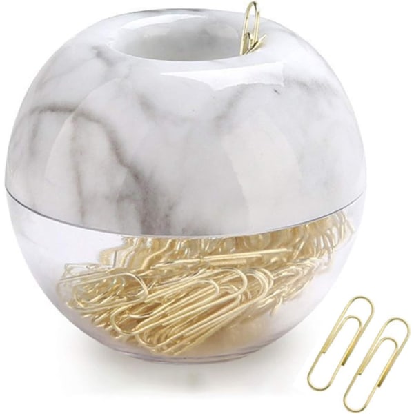 Magnetisk Papirclipsholder, Hvid Marmorholder med 100 stk. Guld Papirclips 28mm (1,1\") Søde Kontorartikler til Skrivebordsarrangør