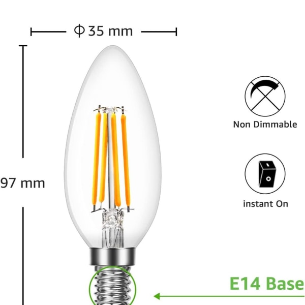 Glödlampa E14 LED-ljus 4W E14 LED varmvit, 470 lumen glödtrådslampa
