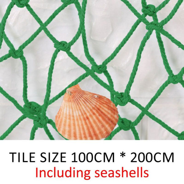 Fishing net decoration with shells 100 x 200 cm decorative net green