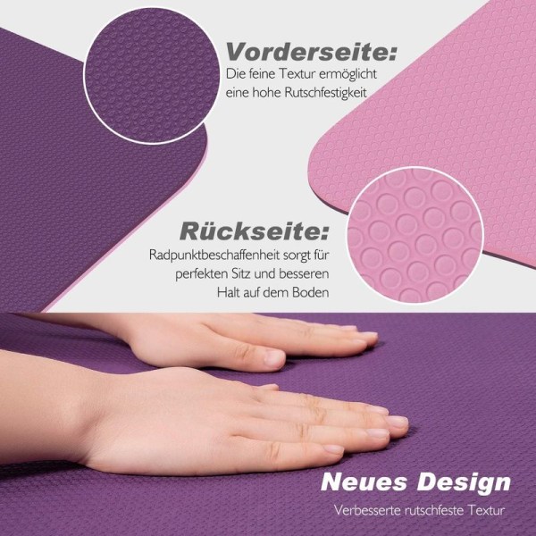 TOPLUS gymnastikkmatte, yogamatte, yogamatte, polstret og sklisikker for trening
