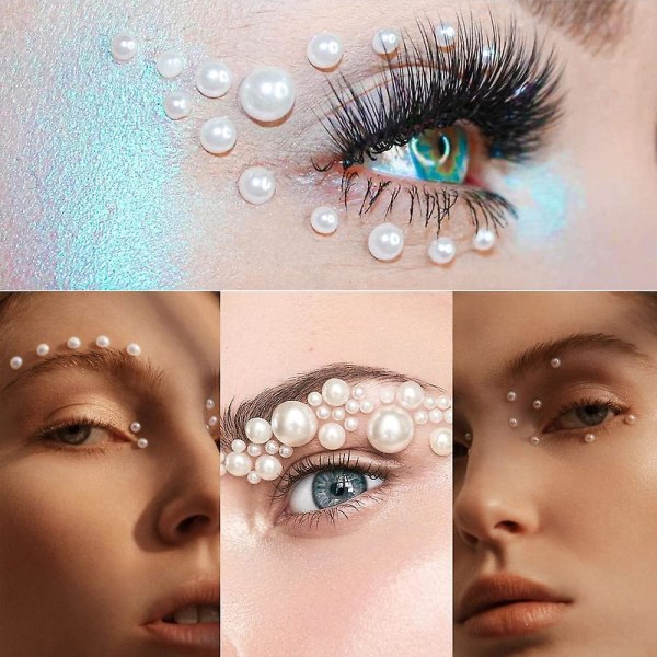 Perlesmykker til negle, nail art makeup dekorationer Flad ryg perler 1 æske, ren hvid perle