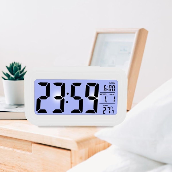 Soveværelses vækkeur intelligent temperaturmåling LED-display, fér Béro (hvid)