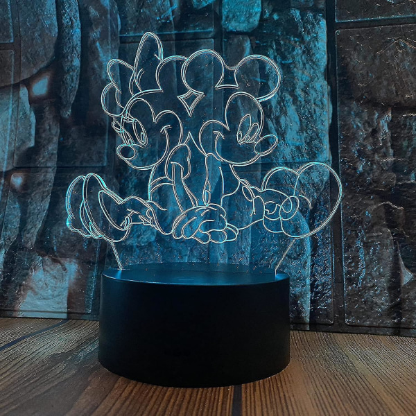 Mickey Minnie figurer Fairy Light 3d tegneseriemus 3d led optisk illusjon soverom dekorasjon bordlampe med fjernkontroll 16 farger akryl nattlys
