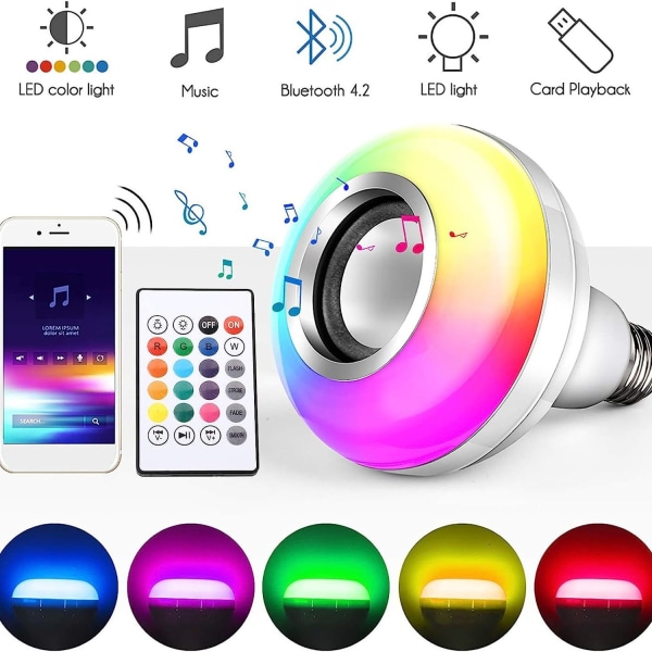 Musikk LED lyspære, E27 Bluetooth høyttaler RGB fargeskiftende lyspære med