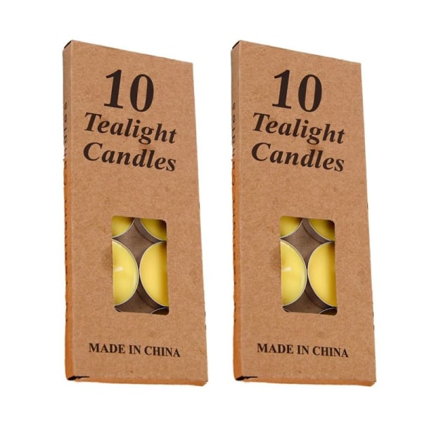 Pakkauksessa 20 hajustamatonta kynttilää - minikynttilöitä moniväriselle keltaiselle
