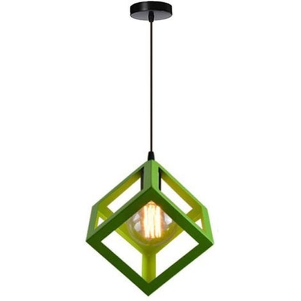 Cham E27 Lysekrone Moderne Industriell Hengelampe Kvadratisk Kubusform, Metall Taklampe Jern Lampeskjerm Belysningsarmatur, Grønn
