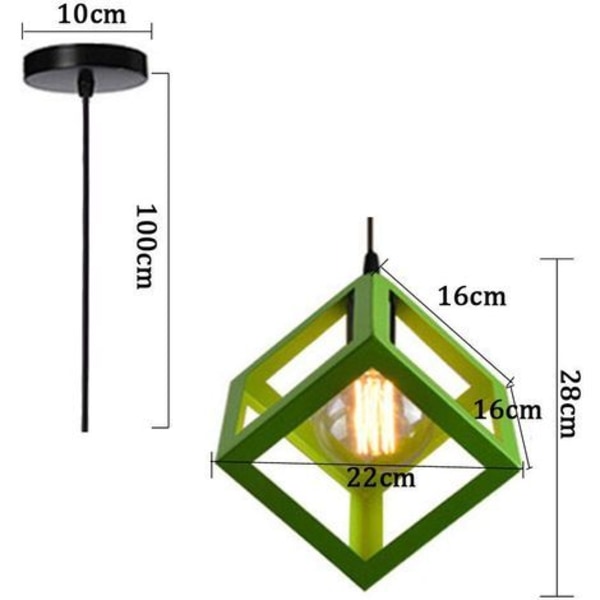 Cham E27 Krona Modern Industriell Hängande Kvadratisk Kubform, Metall Taklampa Järn Lampskärm Belysningsarmatur, Grön