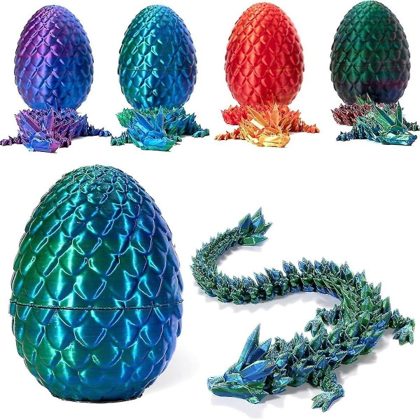 3D-trykt drage i egg, fullt ledddrage krystalldrage med drageegg, hjemmekontorinnredning  --(WR)