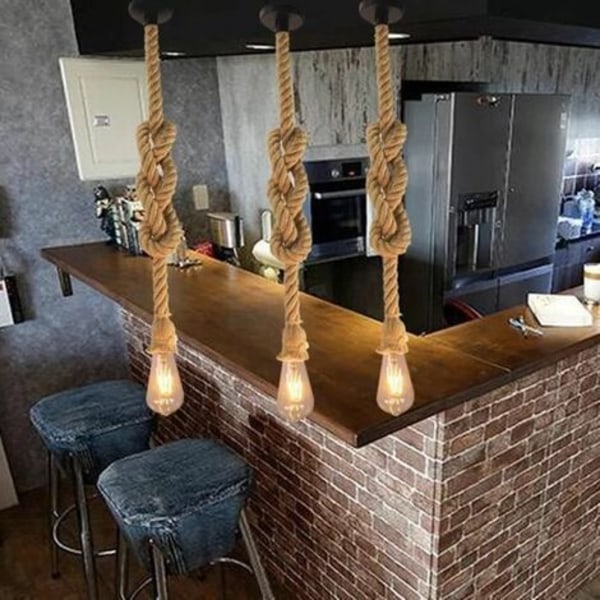 E27 Retro Hamp Rope Pendel Lampe 1,5 M Vintage Rustik Stil Belysningsarmatur til Restaurant Bar Cafe Belysning