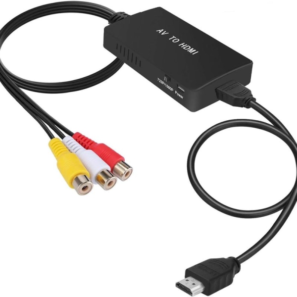RCA til HDMI-adapter, kompositt til HDMI-adapter støtter PAL/NTSC for