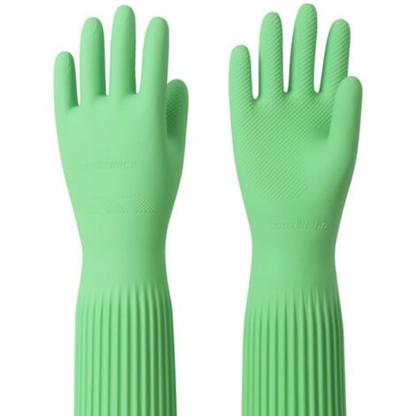 Långa vattentäta gummihandskar i latex, återanvändbara trädgårds- eller kökshandskar 58 cm gröna