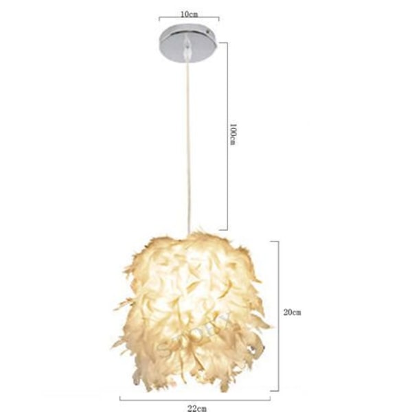 Hvit fjærhengende lampe 22cm lysekrone pendel lampeskjerm E27 taklampe for soverom, stue, spisestue, restaurant, dekorasjon