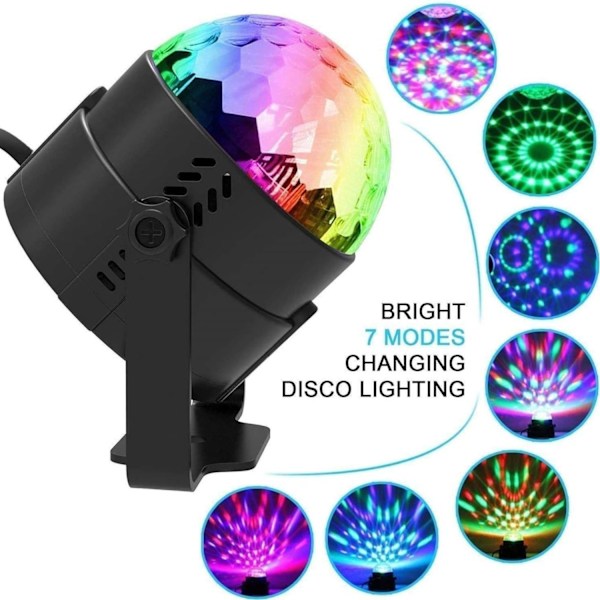 LED-partylampe discokule musikkstyrt med 7 farger 360° roterbar
