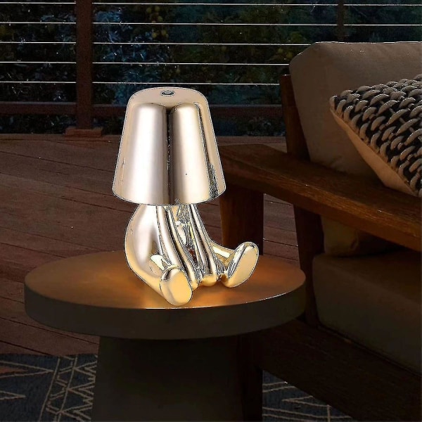 Bedside Touch Bordlampe, Guld Thinker Lampe Skrivebordslampe Trådløs genopladelig bærbar dekorativ sengebordslampe med USB-opladning