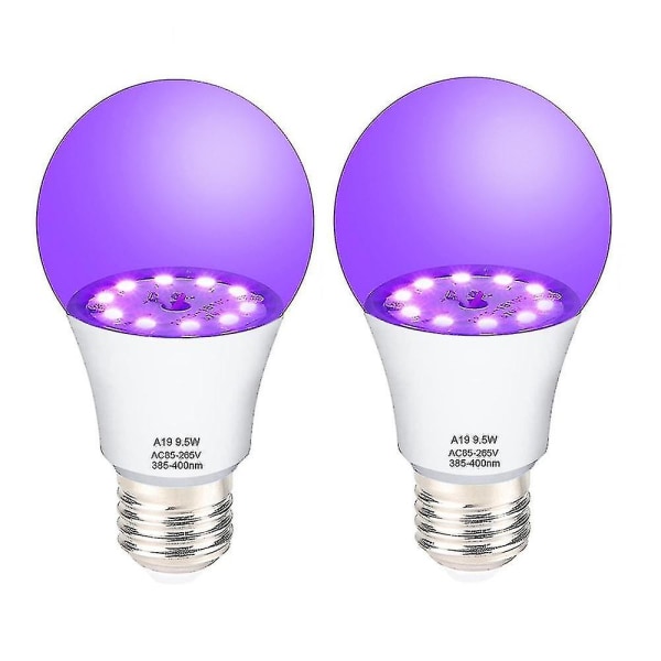 Ledblack UV-pære A19 9,5w sort pæreudskiftning Gundam 100w sort lys Uvaniveau 385-40--2pak