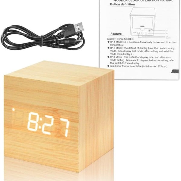 LED digital vekkerklokke, tre kube klokke, treklokke, tre vekkerklokke, lydkontroll kube