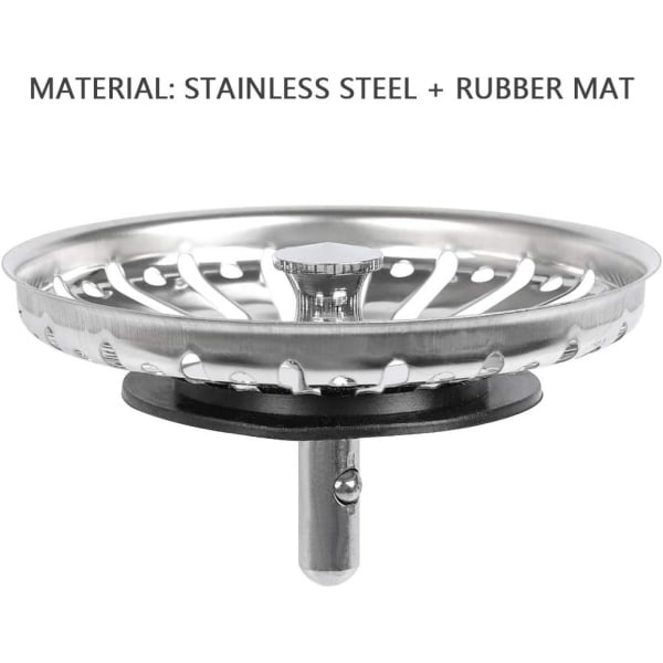 2 stk. vaskefilter/vaskepropper til køkken/badeværelse, 84 mm diameter med kuglespids, rustfrit stål