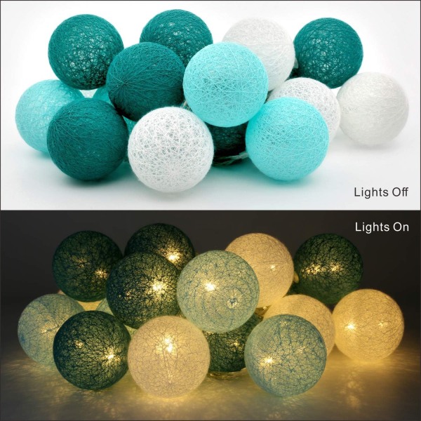 Cotton Ball Light Garland - 3.1M 20er LED String Light-Bärbar LED Light Garland för inomhusbruk