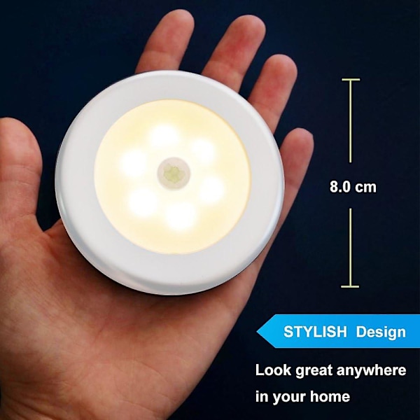 Nattlys med bevegelsessensor med batteri Auto På/Av Sensing Lys LED Varm Hvit 3 Stykker