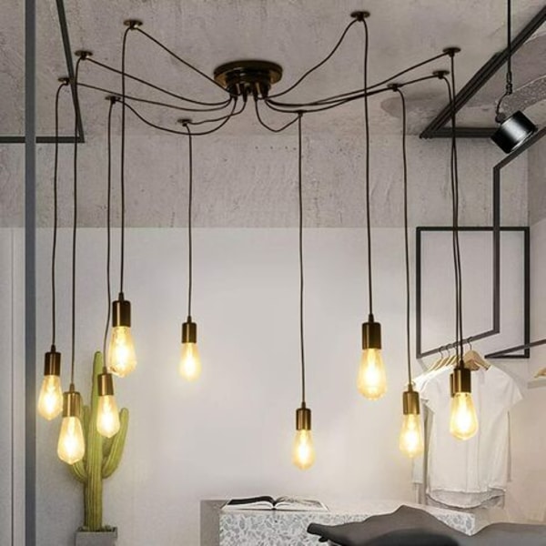 DIY Spindelhänge Pendel Justerbar Vintage Industriell Taklampa E27 för Vardagsrum Sovrum Svart - 2M 10 Ljus
