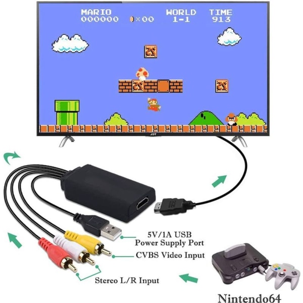 HDMI-RCA-kaapeli, HDMI-RCA-muunnin, AV 3RCA CVBS Composite - 1080P