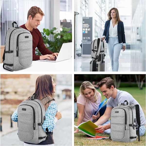 Laptop-ryggsäck för män med USB-laddningsport, ryggsäck för kvinnor, stöldskyddad ryggsäck