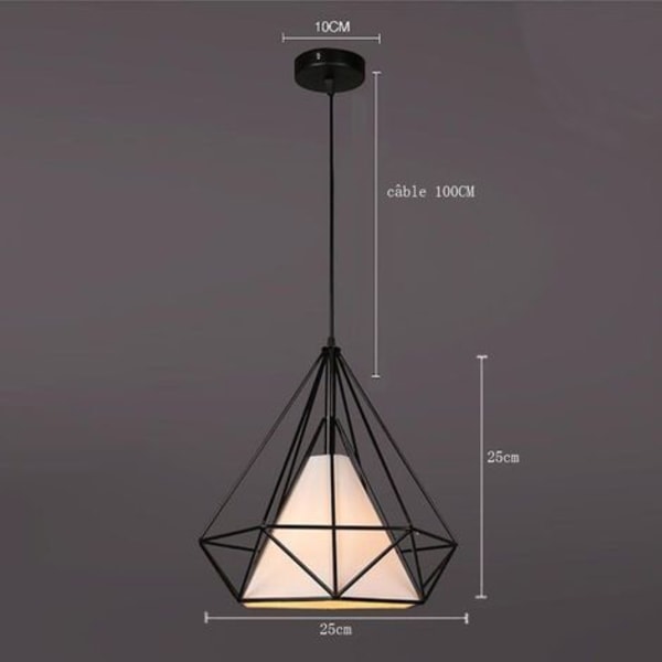Industriell anhengslampe 25cm, taklampe taklampe diamantburlampe justerbar ledning (svart)