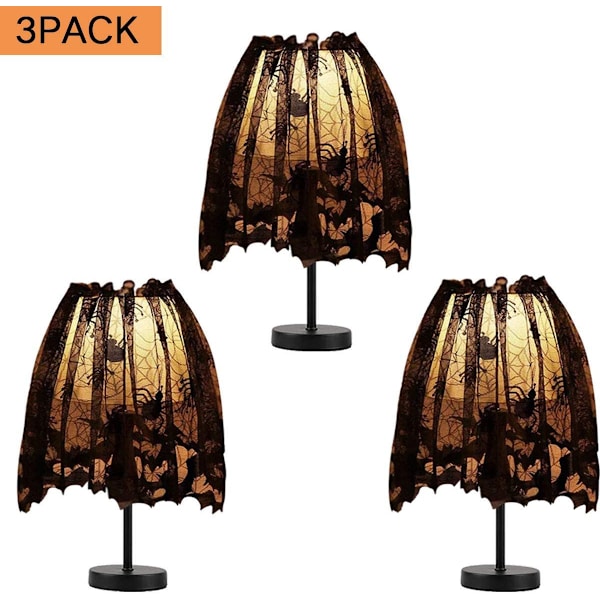 Halloween-lampskärm, dekoration, svart spets spindelnätslampskärm, lampskärm, sjaltopp för fest, heminredning, 20\"x60\" 3 st