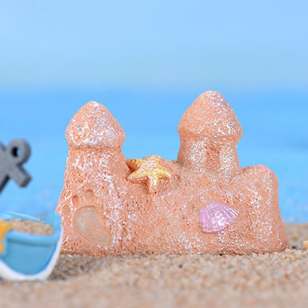 Modell av sandslott i harts, miniatyr, strandlandskap, trädgårdsdekoration