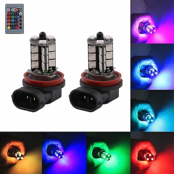 Pakke med 2 stk. H8/H11 RGB Tåge Lygter Pærer Multifarvet RGB Lys Emitterende Diode Tåge Lygte Driver Pære Fjernbetjening H8/H11 Udskiftnings Lygter
